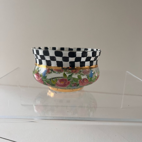 MacKenzie-Childs, Ltd 1983 Small Glass Floral Checkerboard Polka Dot Bowl - Picture 13 of 13